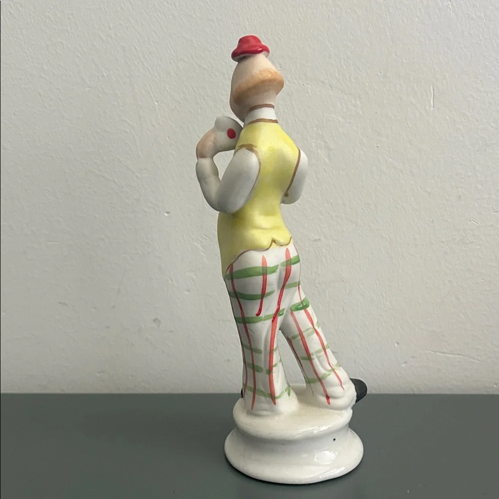 Vintage Ceramic Clown Figurine in Yellow, White & Red